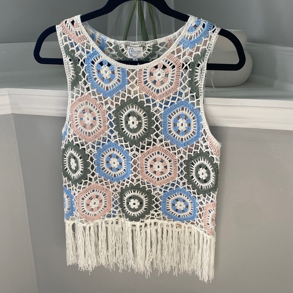 Francesca's Multicolor Crochet Fringe Crop Top